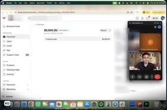 Payment dashboard showing a $6,000 payment, with Ryan on a video call