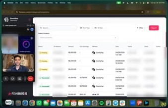 Payments list showing multiple successful payments, with Ryan on a video call